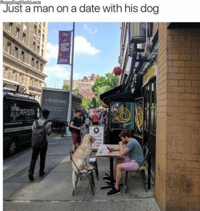 Man On A Date With His Dog
